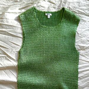 NICOLA Vintage 90s Green Textured Satin Crinkle Top Lightweight Stretchy-Medium